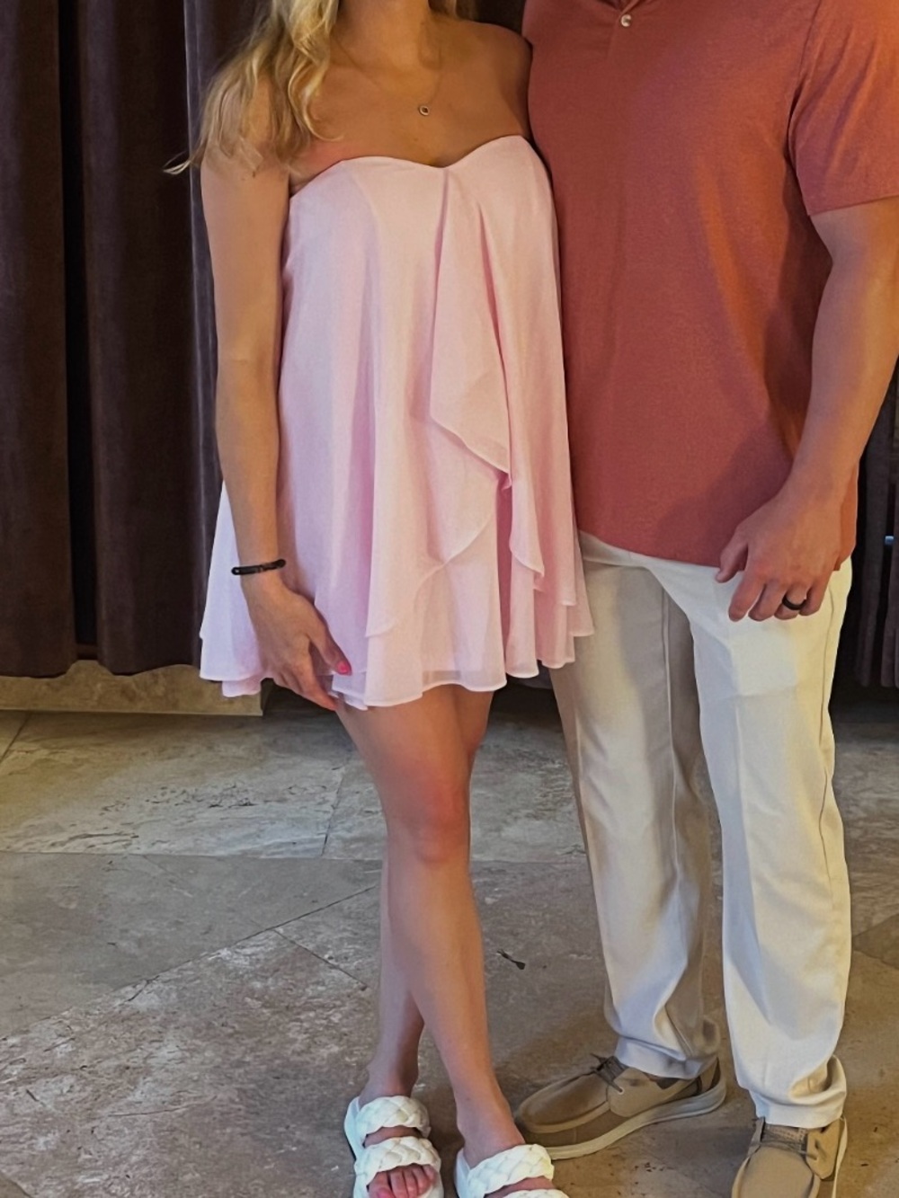 Strapless Pink Layered Chiffon Mini Dress - Picture 5 of 5